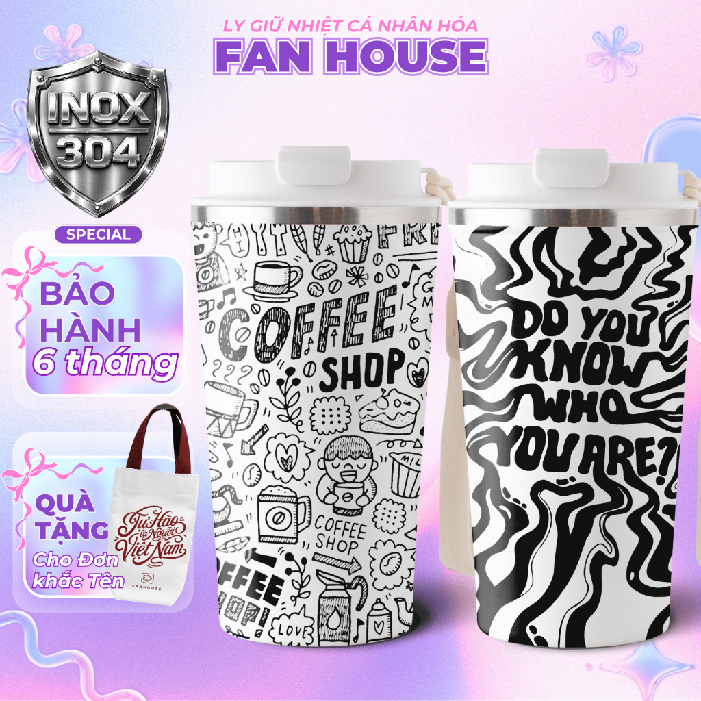 Ly giữ nhiệt cao cấp Coffee Holic cốc nước giữ nhiệt thể thao Fan House chống xước hỗ trợ khắc tên