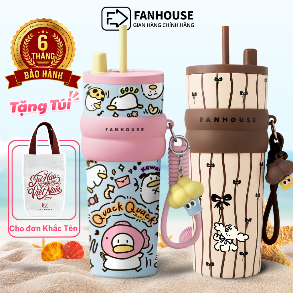 [SVIP] Bình giữ nhiệt khắc tên Fan House bình nước giữ nhiệt 12h inox 316 ống hút tiện lợi 710ml tặng charm
